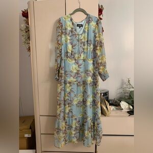 Sam Edelman Light Blue Floral Long Sleeve Maxi Dress